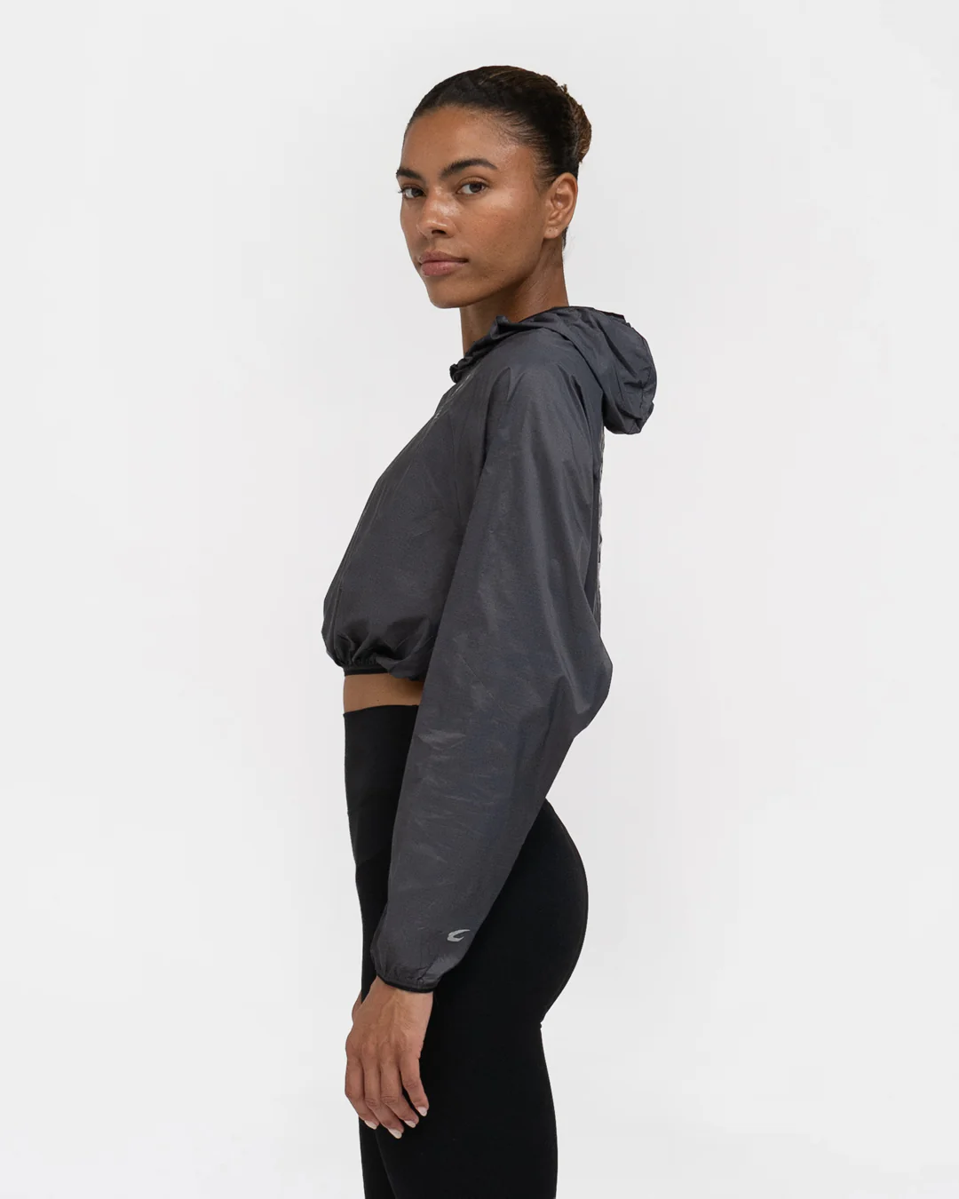 Genaro Cropped Windbreaker Hoodie - Charcoal - Image 3