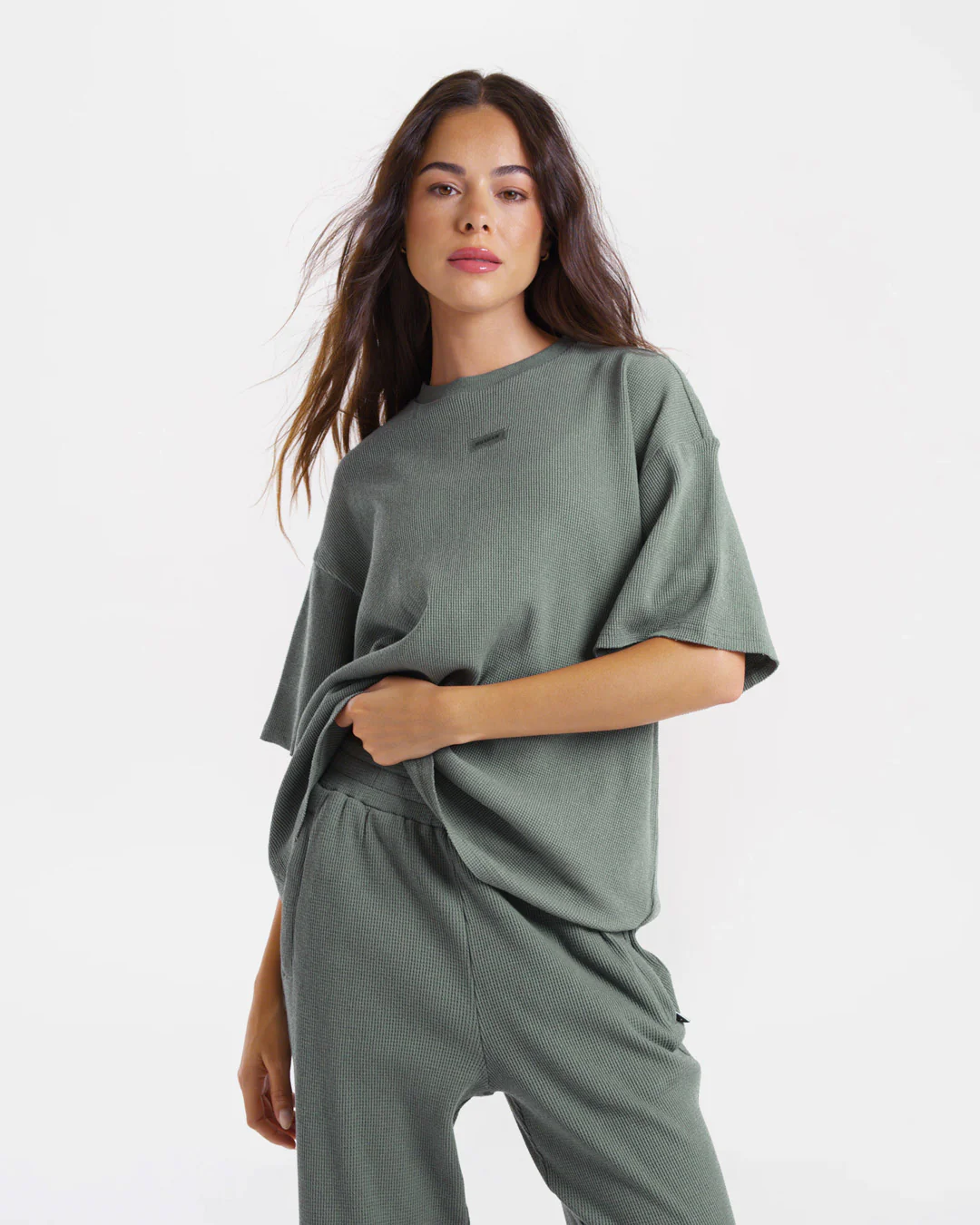 Shirley Waffle Oversized T-Shirt - Green
