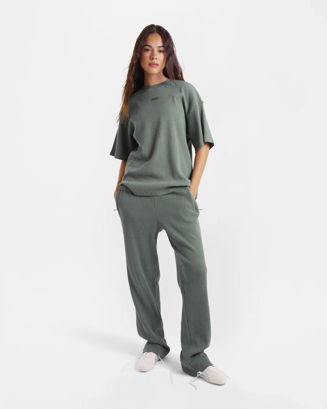 Shirley Waffle Oversized T-Shirt - Green - Image 2