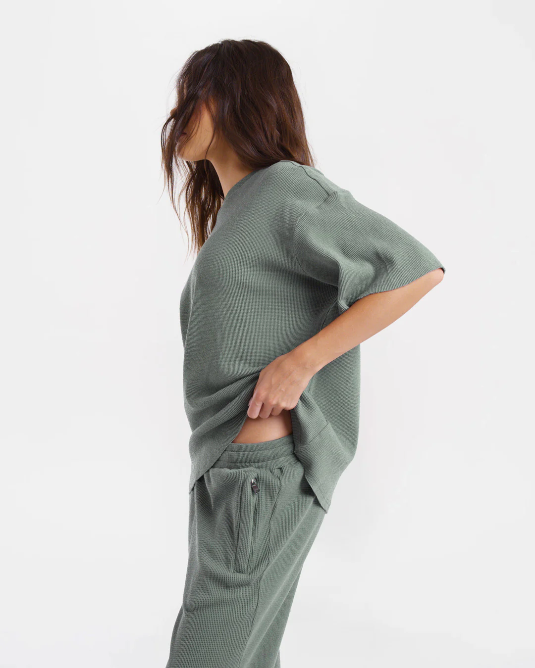 Shirley Waffle Oversized T-Shirt - Green - Image 3
