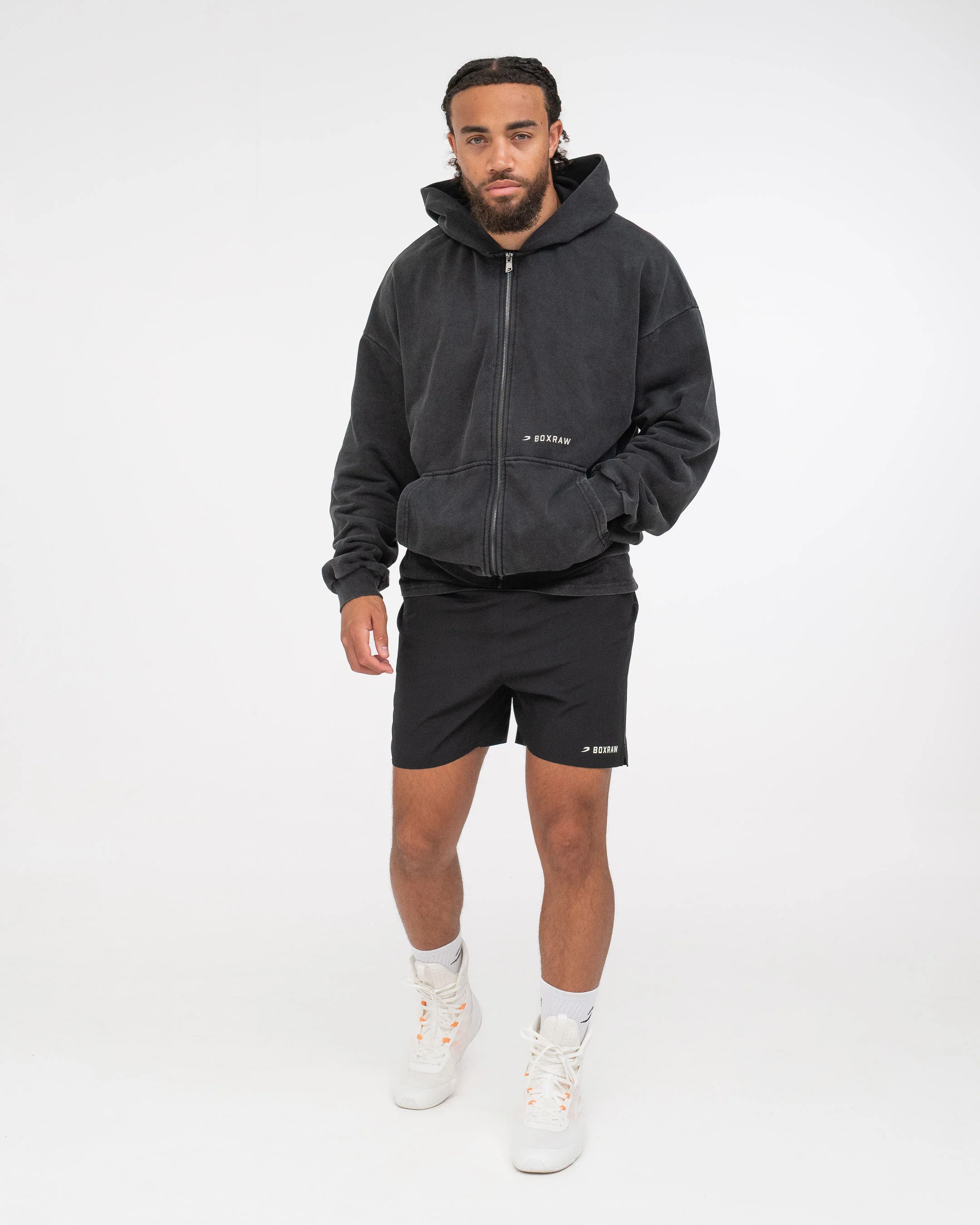 Sparring Club Oversized Zip Up Hoodie - Washed Black - Image 5