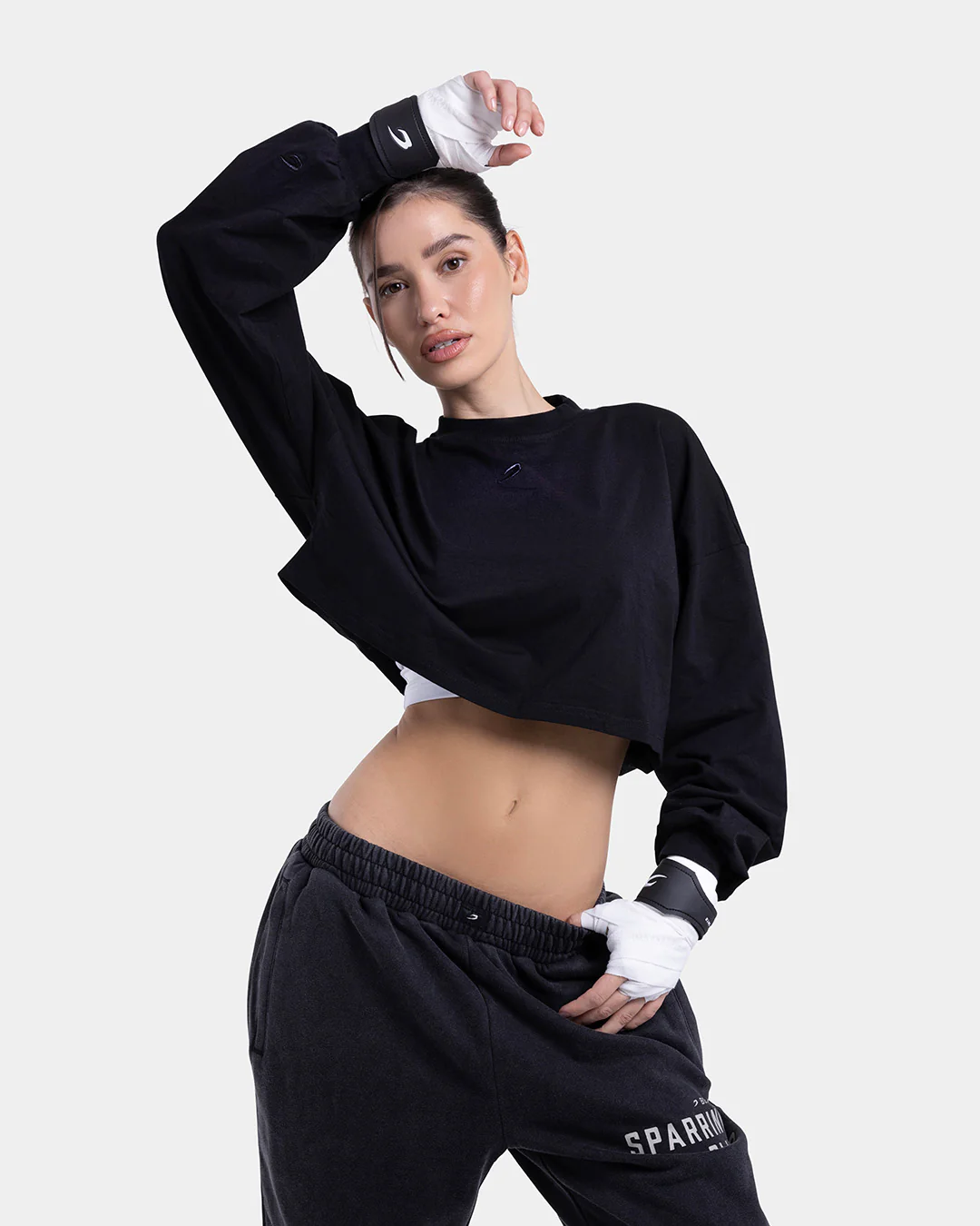 Strike Oversized Cropped Long Sleeve T-Shirt - Black - Image 9