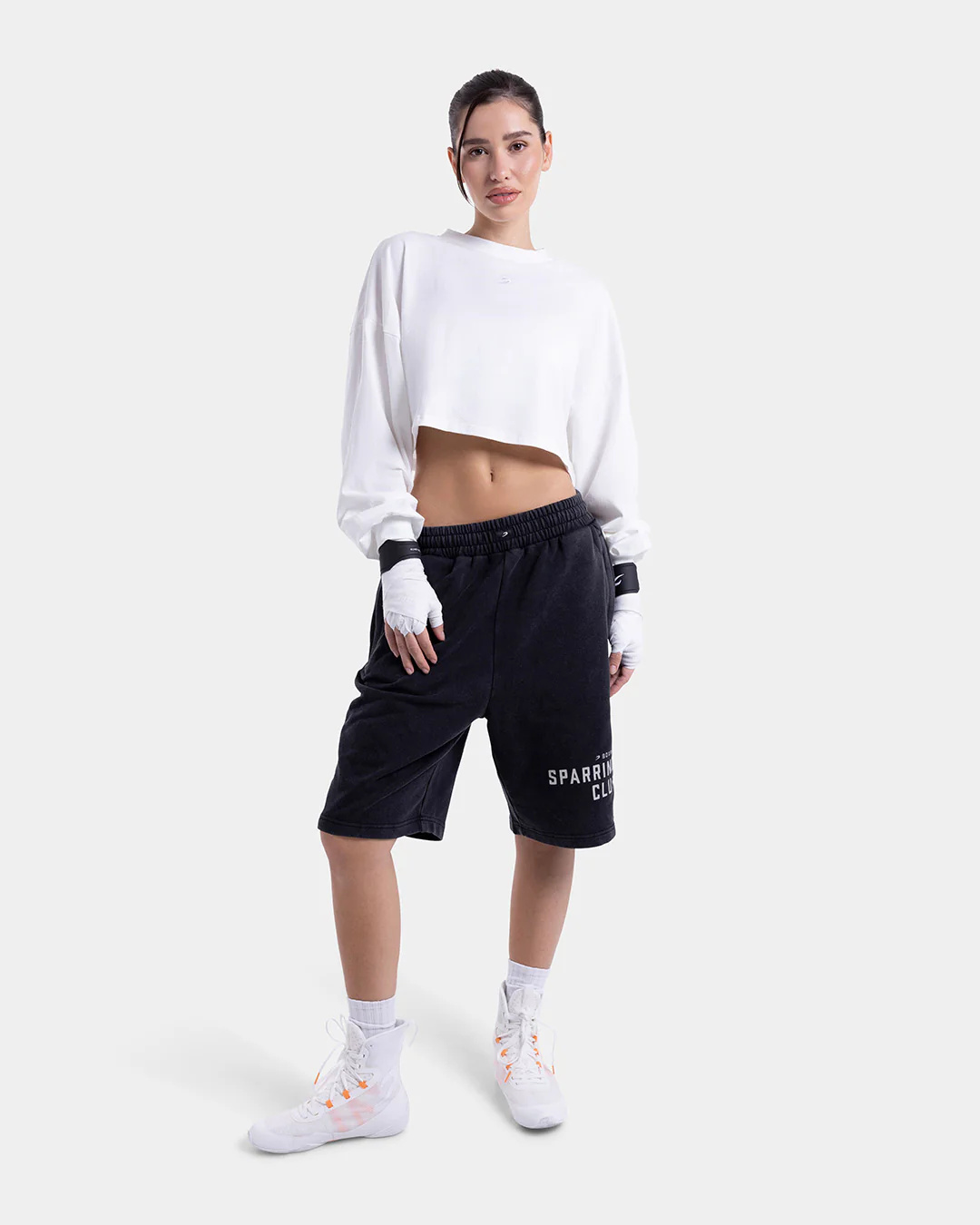 Strike Oversized Cropped Long Sleeve T-Shirt - White - Image 3