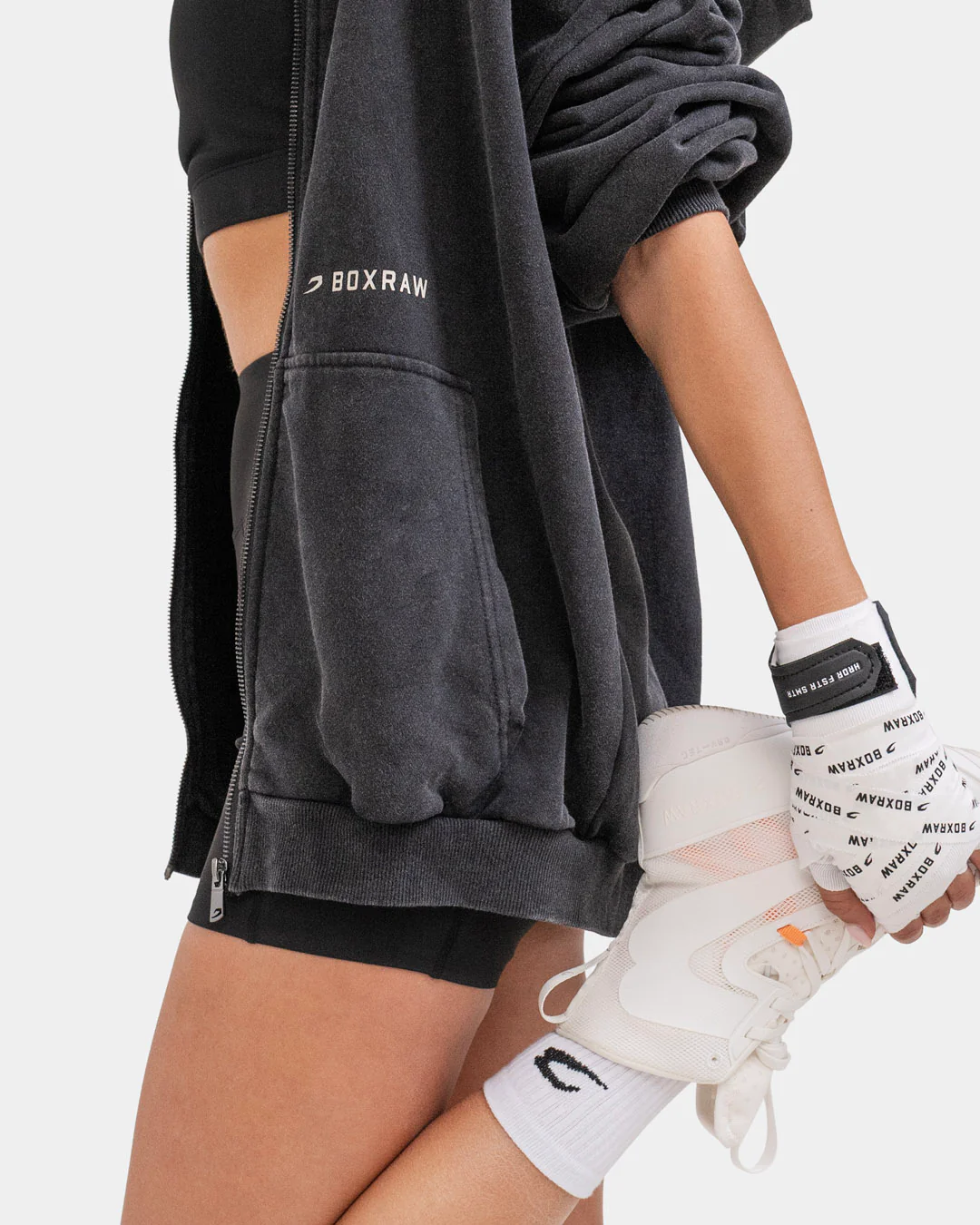 Sparring Club Oversized Zip Up Hoodie - Washed Black - Image 10