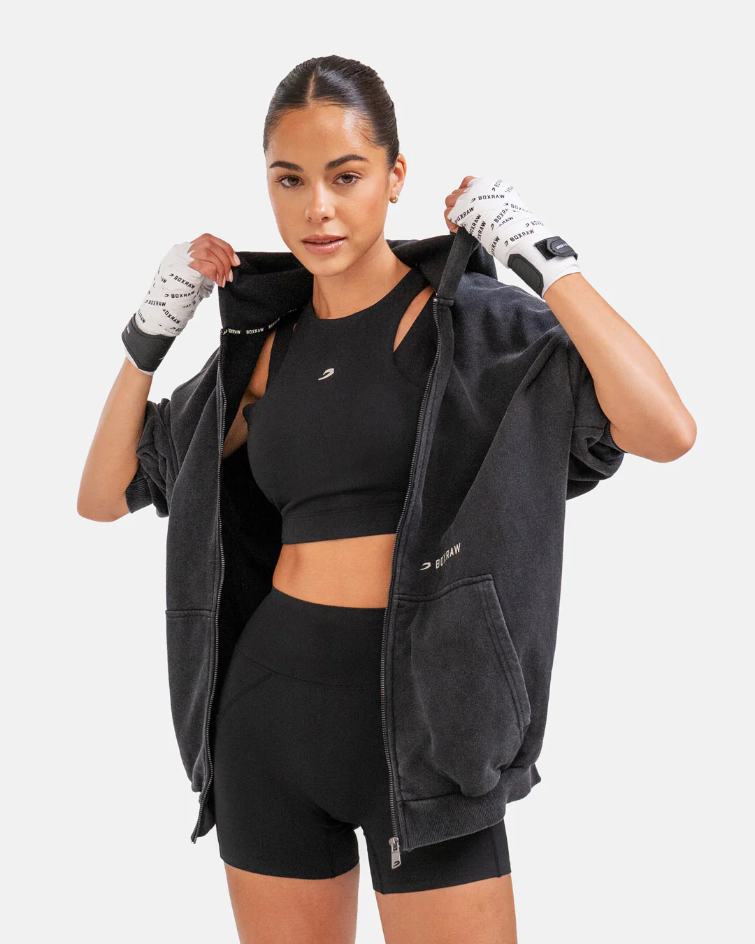 Sparring Club Oversized Zip Up Hoodie - Washed Black - Image 11