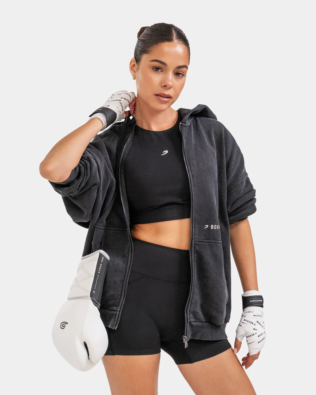Sparring Club Oversized Zip Up Hoodie - Washed Black - Image 2