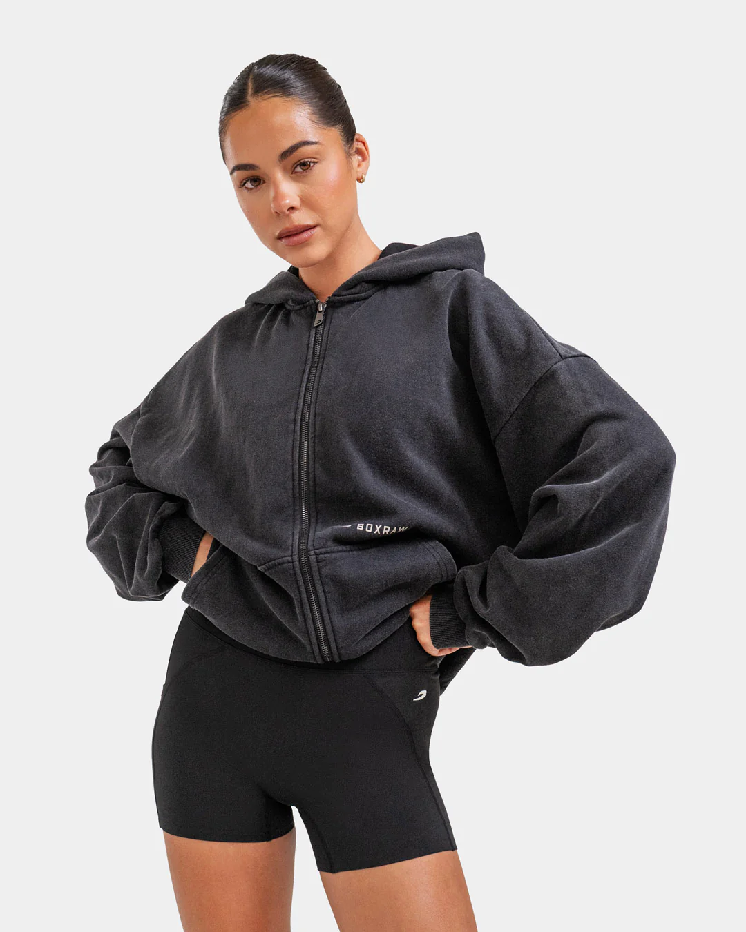 Sparring Club Oversized Zip Up Hoodie - Washed Black - Image 8
