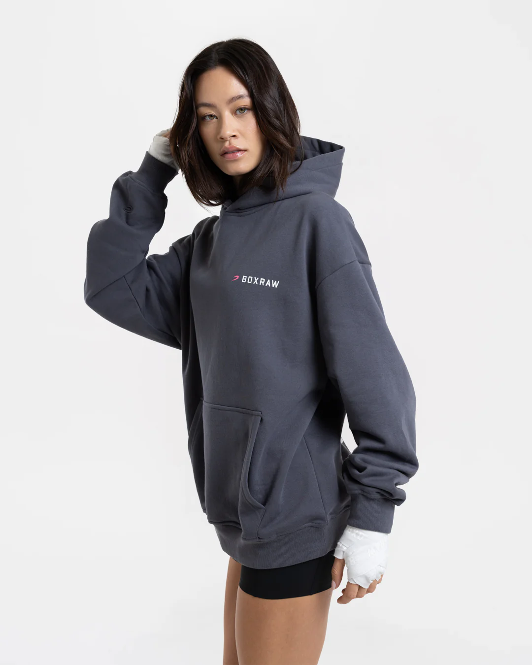 We Don't Play Boxing Oversized Hoodie - Grey/Pink - Image 4
